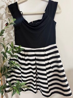 Black & White Striped Fit-and-Flare Dress